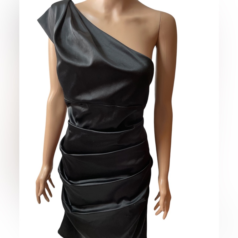 Sally - Black One Shoulder Knee-Length Evening Dress, Size: X-Large